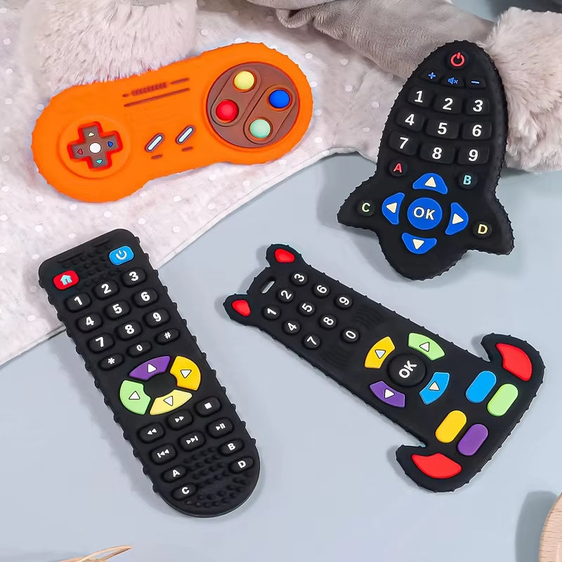 Silicone Baby Teether Toy - Remote Control Design for Teething Relief and Sensory Development (3-24 Months)