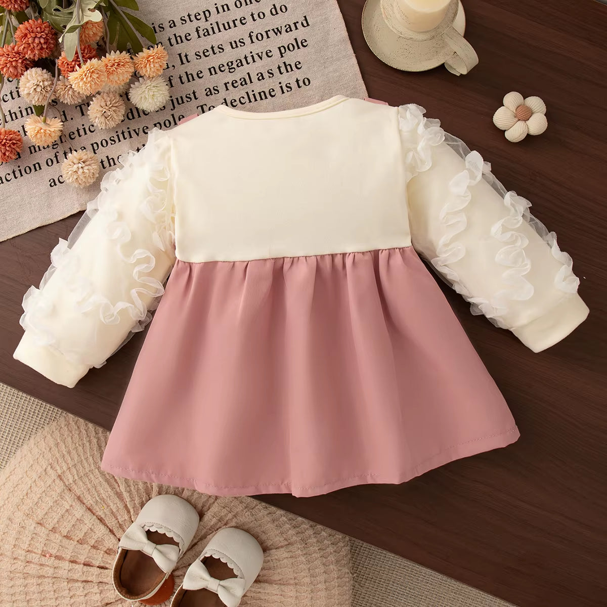 Autumn Collection: Elegant Bow Dress for Baby Girls, Long Sleeved Organza Apparel for Ages 6-24 Months