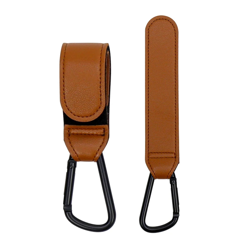 PU Leather Baby Stroller Hook - 360 Degree Rotatable Cart Organizer Accessory (Set of 1 or 2)