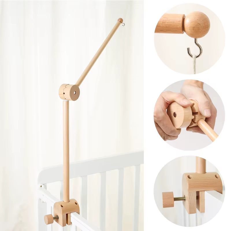Wooden Baby Rattle Mobile with Crochet Bed Bell for Infants 0-12 Months - Crib Gift and Toy Holder