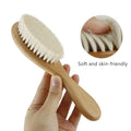 Natural Wooden Baby Hairbrush and Comb Set with Wool Brush - Ideal Infant Head Massager and Bath Brush for Newborns, Perfect Gift for Birth or Baptism Celebrations