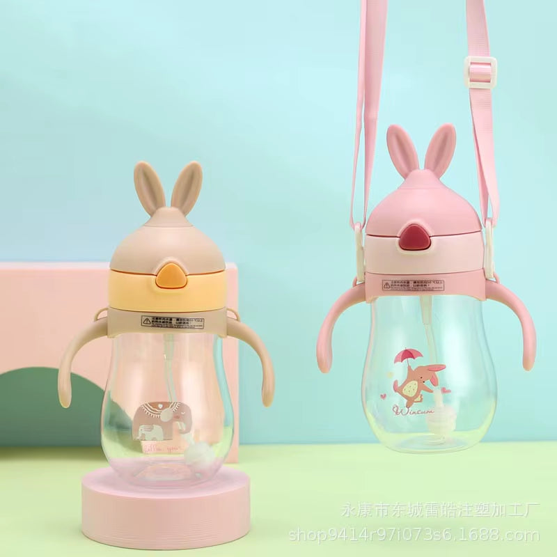 270ml Wide Mouth Feeding Bottle with Handles and Silicone Straw - Leakproof Design for Baby Training