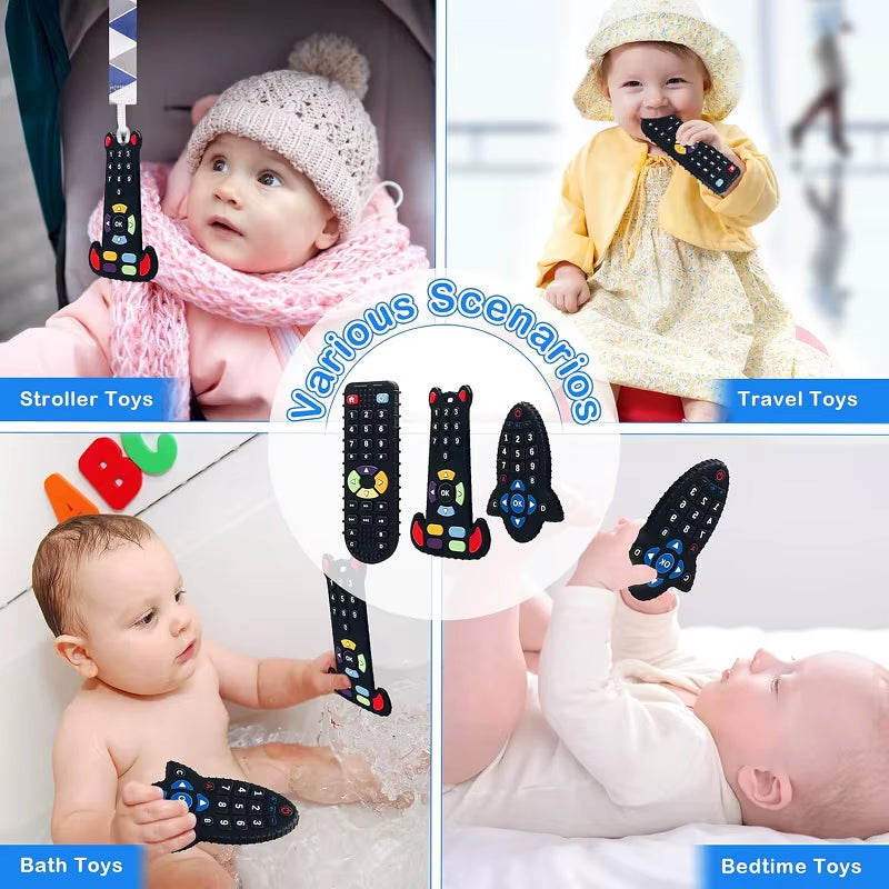 Silicone Baby Teether Toy - Remote Control Design for Teething Relief and Sensory Development (3-24 Months)