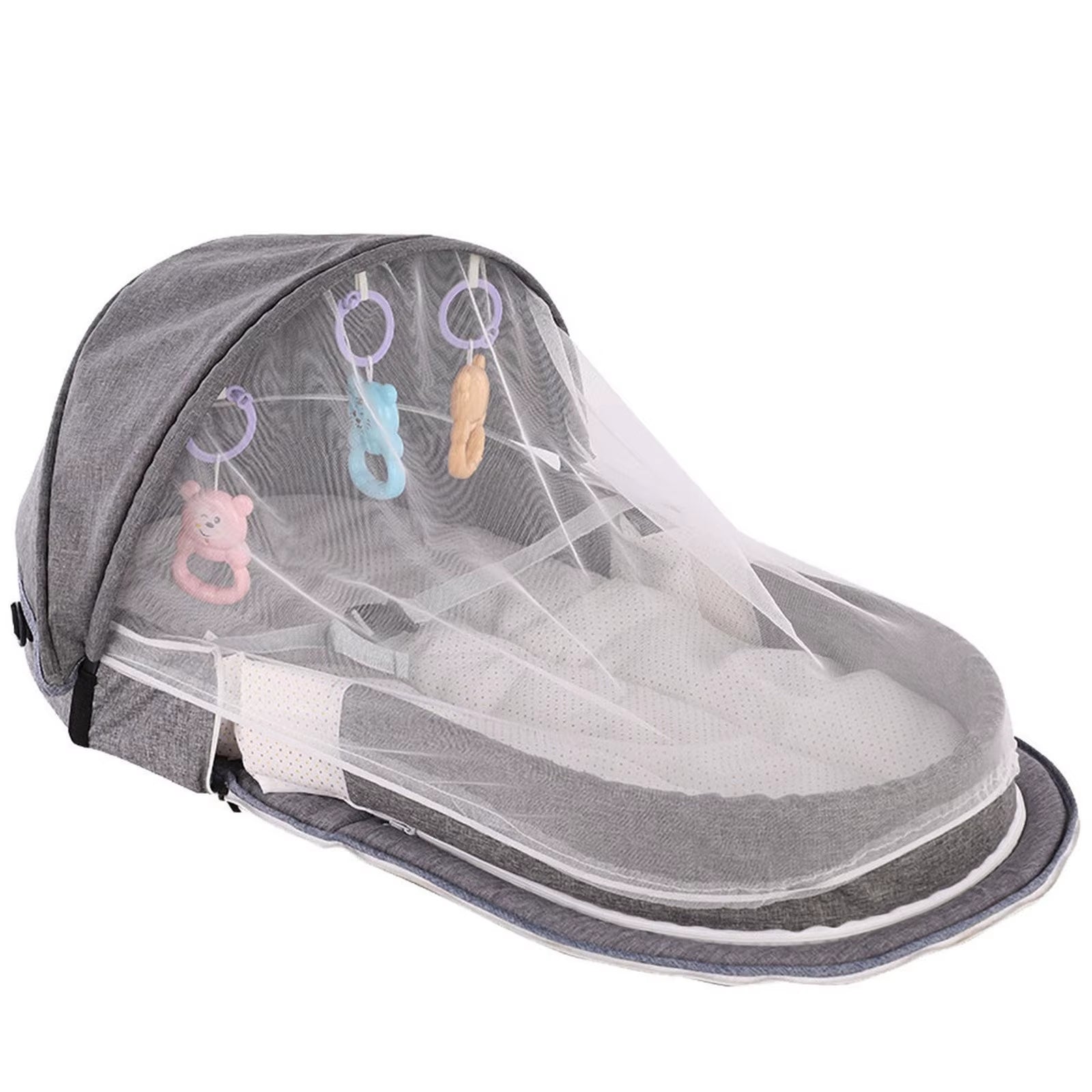 Portable Folding Baby Crib with Net and Awning - Ideal Infant Bed for Camping and Travel