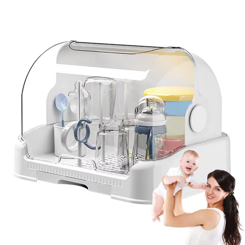 Dustproof Baby Bottle Drying Rack with Removable Drip Tray - Durable Storage Solution for Toddler Bottles