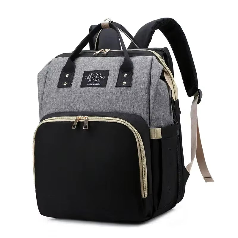 Ultimate Folding Mommy Bag: Portable Crib Bed & Stylish Diaper Backpack for Active Moms