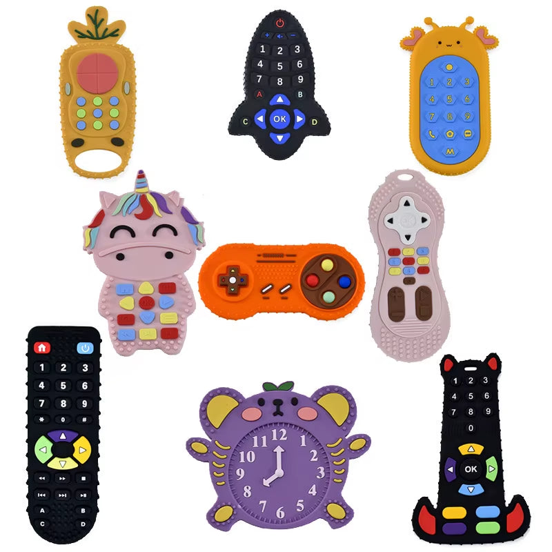 Silicone Baby Teether Toy - Remote Control Design for Teething Relief and Sensory Development (3-24 Months)