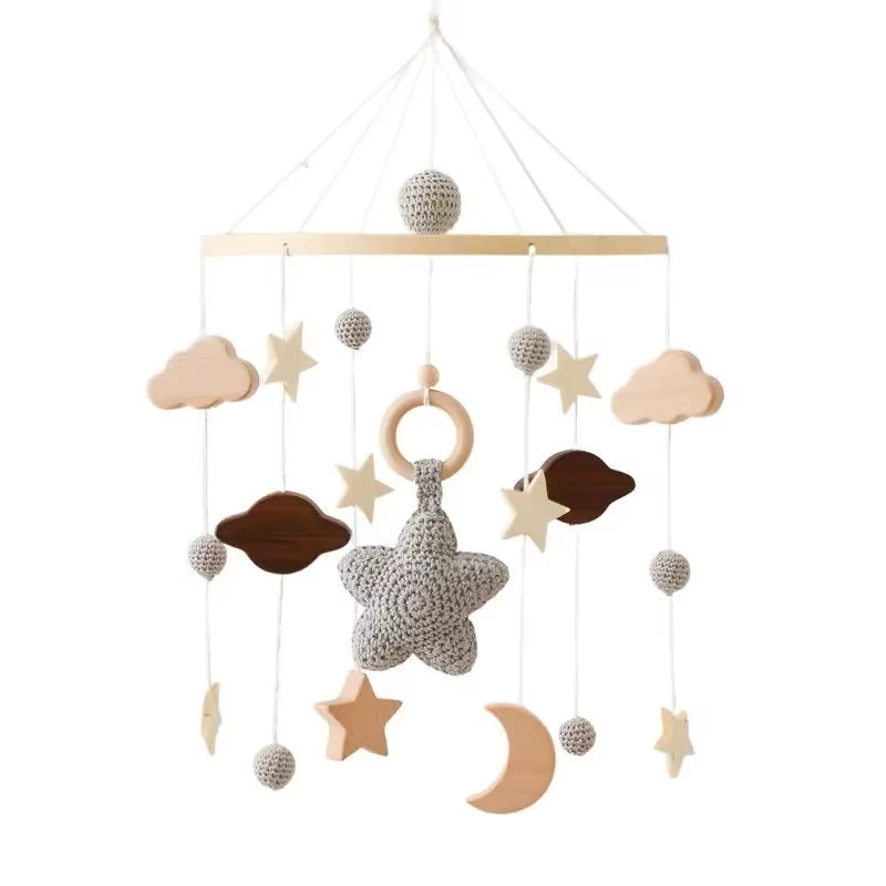 Wooden Baby Rattle Mobile with Crochet Bed Bell for Infants 0-12 Months - Crib Gift and Toy Holder