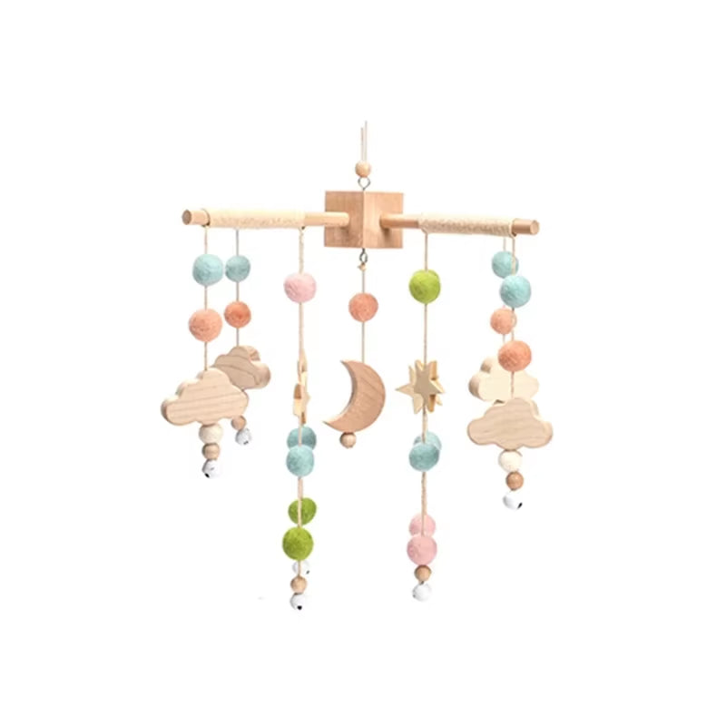 Wooden Baby Rattle Mobile with Crochet Bed Bell for Infants 0-12 Months - Crib Gift and Toy Holder