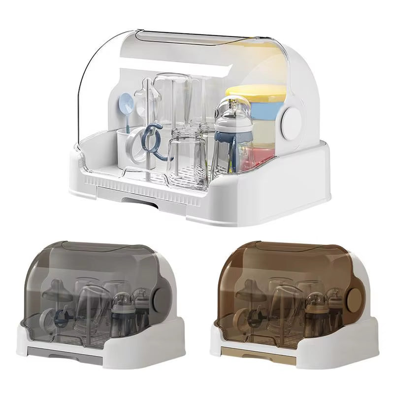 Dustproof Baby Bottle Drying Rack with Removable Drip Tray - Durable Storage Solution for Toddler Bottles