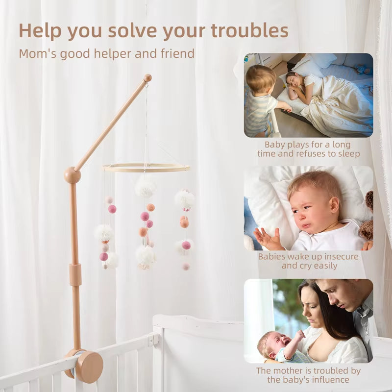 Wooden Baby Rattle Mobile with Crochet Bed Bell for Infants 0-12 Months - Crib Gift and Toy Holder