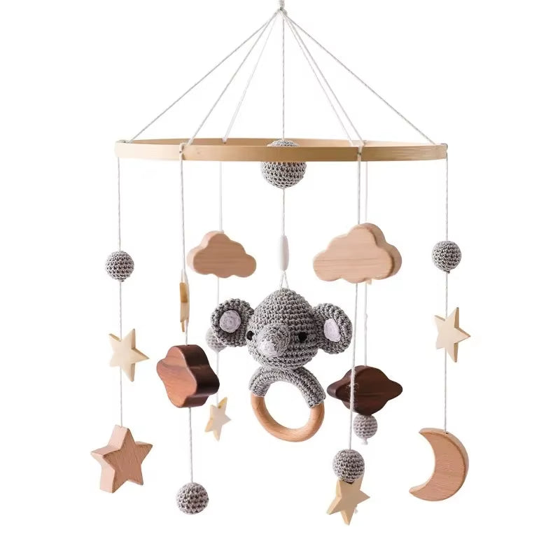 Wooden Baby Rattle Mobile with Crochet Bed Bell for Infants 0-12 Months - Crib Gift and Toy Holder