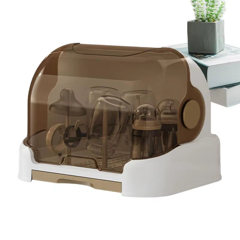 Dustproof Baby Bottle Drying Rack with Removable Drip Tray - Durable Storage Solution for Toddler Bottles