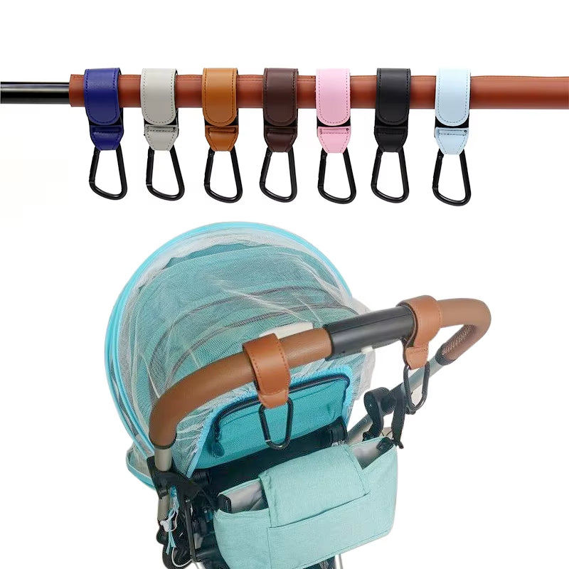 PU Leather Baby Stroller Hook - 360 Degree Rotatable Cart Organizer Accessory (Set of 1 or 2)