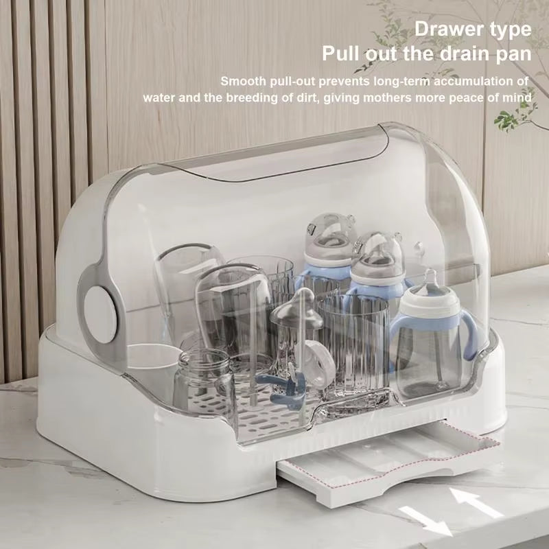 Dustproof Baby Bottle Drying Rack with Removable Drip Tray - Durable Storage Solution for Toddler Bottles