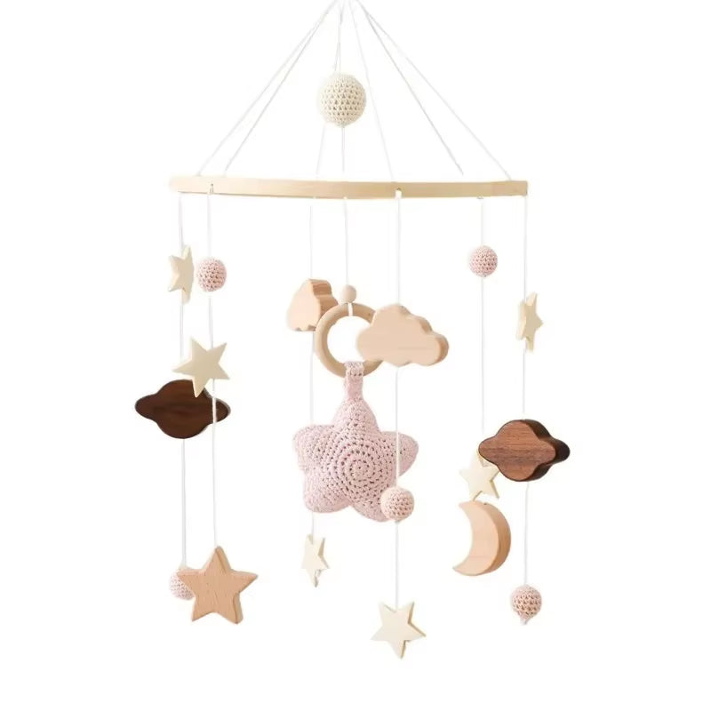 Wooden Baby Rattle Mobile with Crochet Bed Bell for Infants 0-12 Months - Crib Gift and Toy Holder