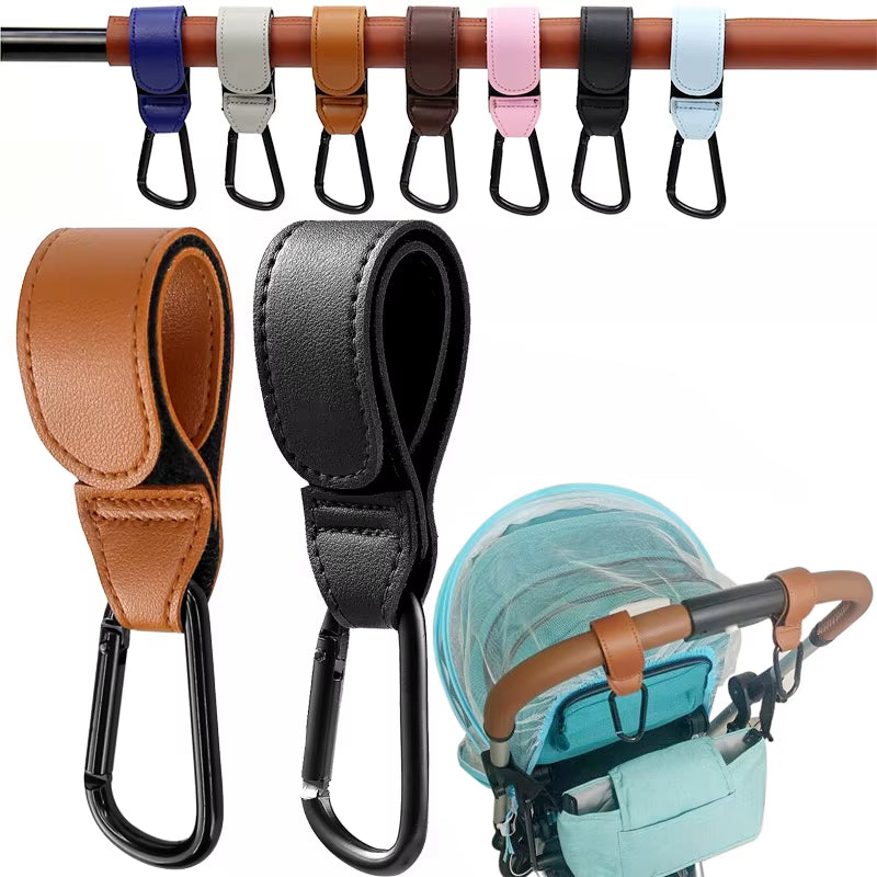 PU Leather Baby Stroller Hook - 360 Degree Rotatable Cart Organizer Accessory (Set of 1 or 2)