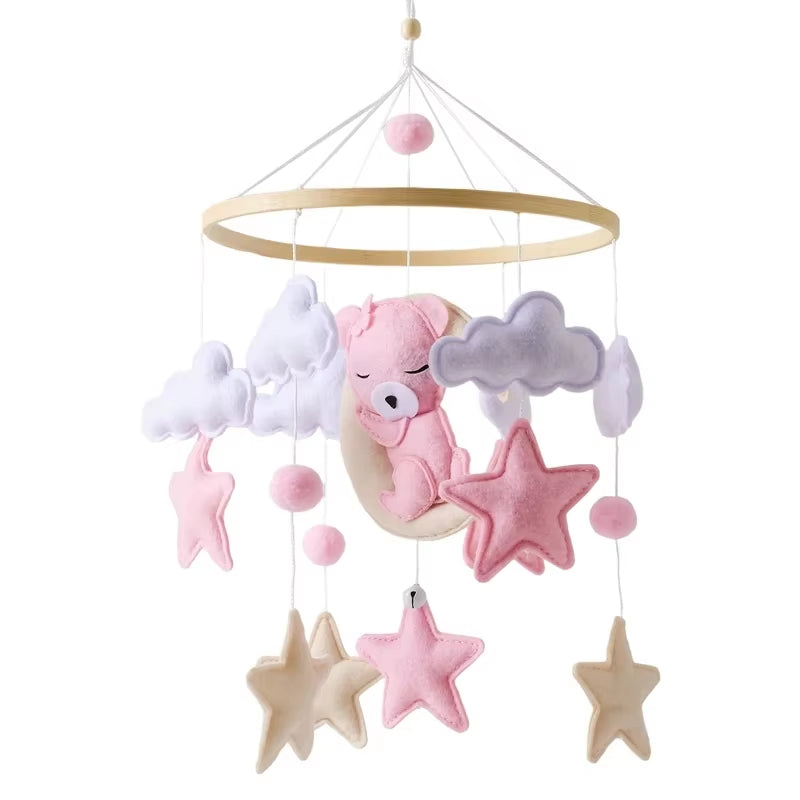 Wooden Baby Rattle Mobile with Crochet Bed Bell for Infants 0-12 Months - Crib Gift and Toy Holder