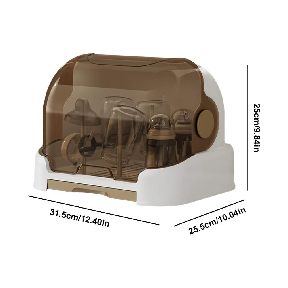 Dustproof Baby Bottle Drying Rack with Removable Drip Tray - Durable Storage Solution for Toddler Bottles