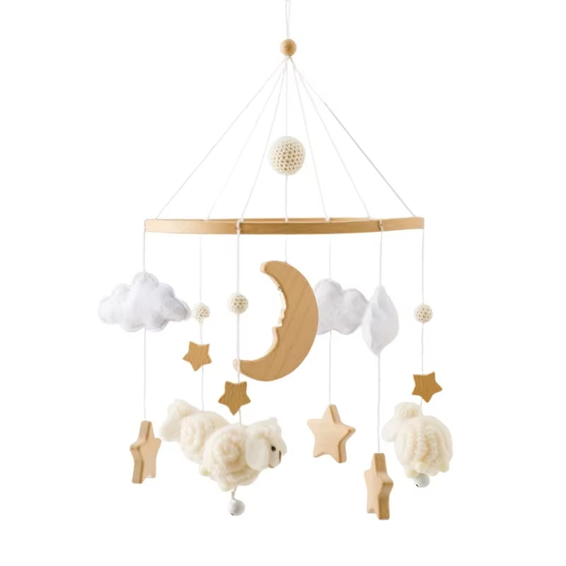 Wooden Baby Rattle Mobile with Crochet Bed Bell for Infants 0-12 Months - Crib Gift and Toy Holder