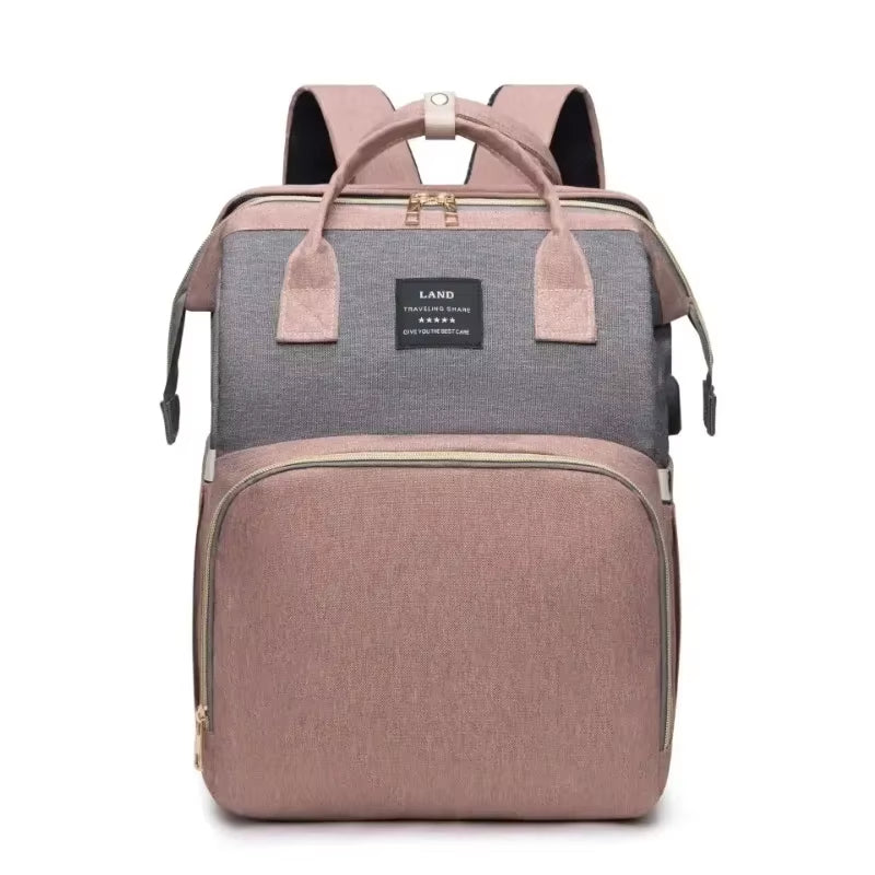 Ultimate Folding Mommy Bag: Portable Crib Bed & Stylish Diaper Backpack for Active Moms