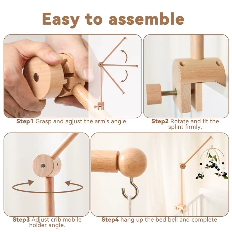 Wooden Baby Rattle Mobile with Crochet Bed Bell for Infants 0-12 Months - Crib Gift and Toy Holder