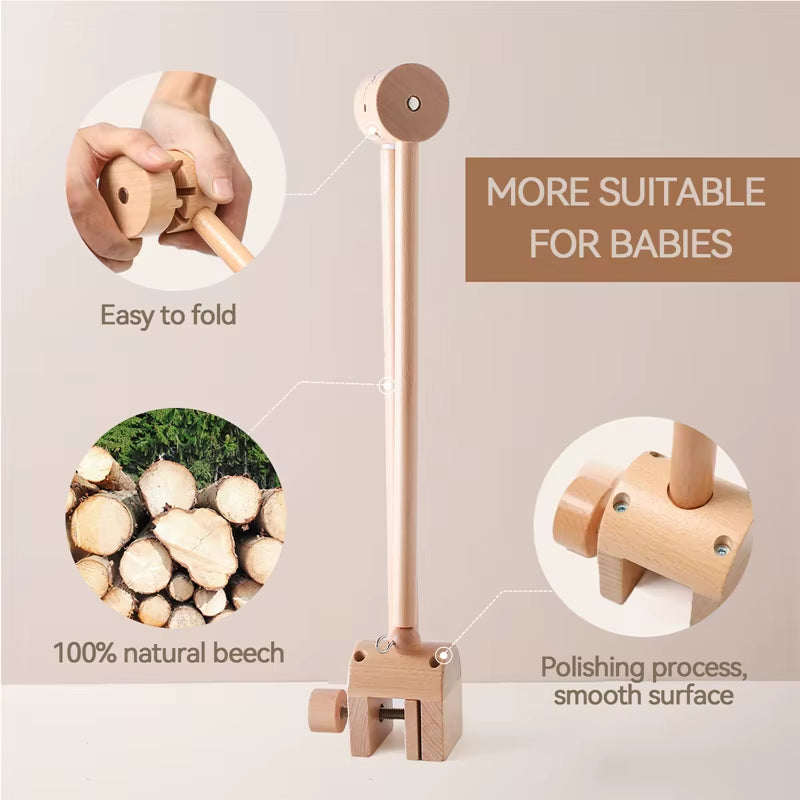 Wooden Baby Rattle Mobile with Crochet Bed Bell for Infants 0-12 Months - Crib Gift and Toy Holder