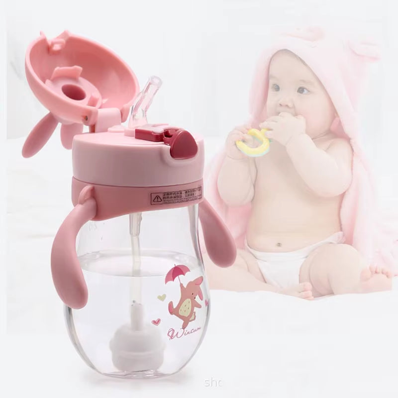 270ml Wide Mouth Feeding Bottle with Handles and Silicone Straw - Leakproof Design for Baby Training