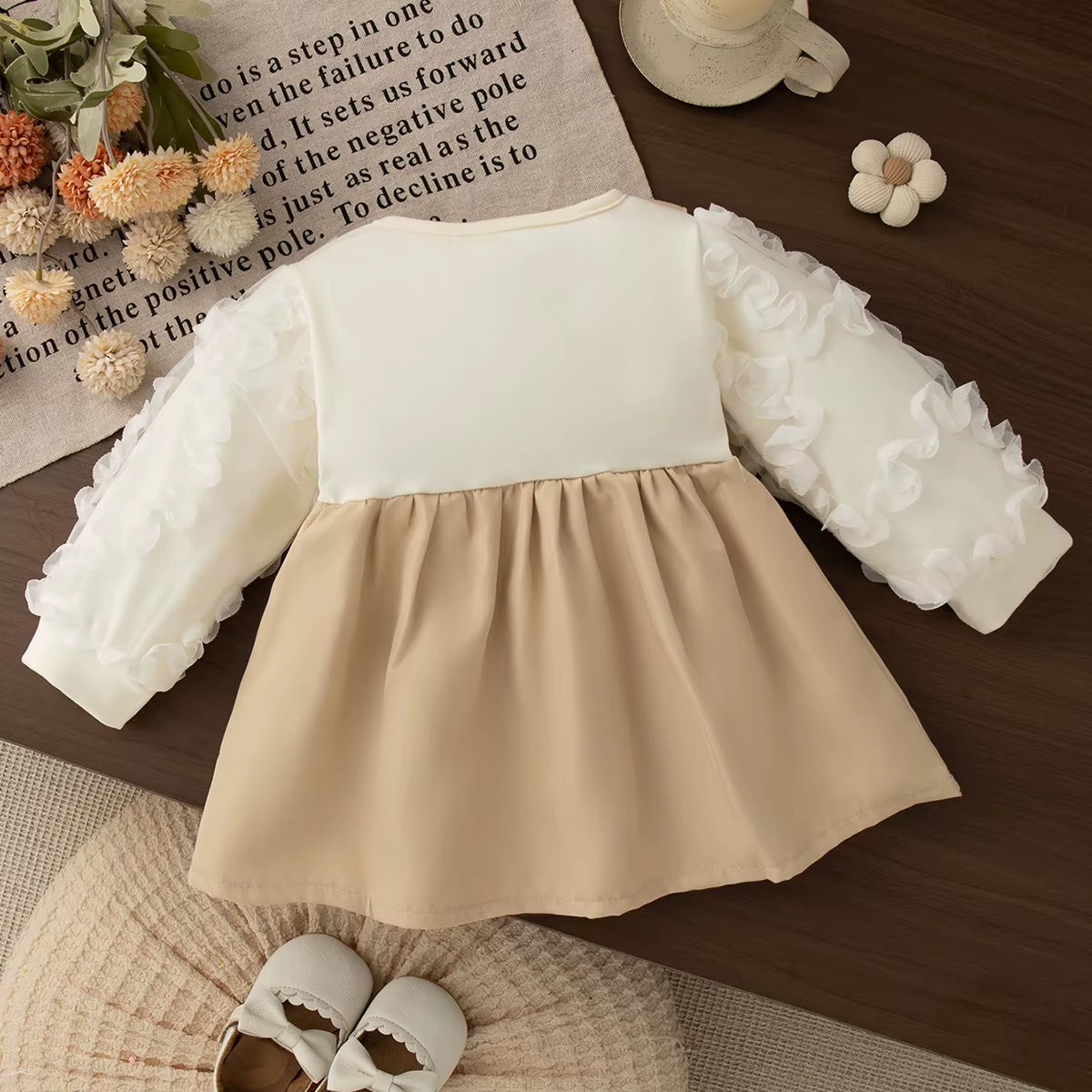 Autumn Collection: Elegant Bow Dress for Baby Girls, Long Sleeved Organza Apparel for Ages 6-24 Months