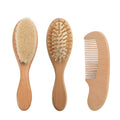 Natural Wooden Baby Hairbrush and Comb Set with Wool Brush - Ideal Infant Head Massager and Bath Brush for Newborns, Perfect Gift for Birth or Baptism Celebrations