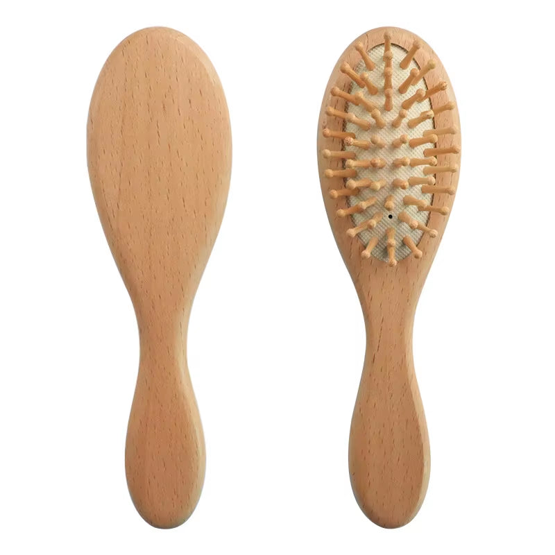 Natural Wooden Baby Hairbrush and Comb Set with Wool Brush - Ideal Infant Head Massager and Bath Brush for Newborns, Perfect Gift for Birth or Baptism Celebrations
