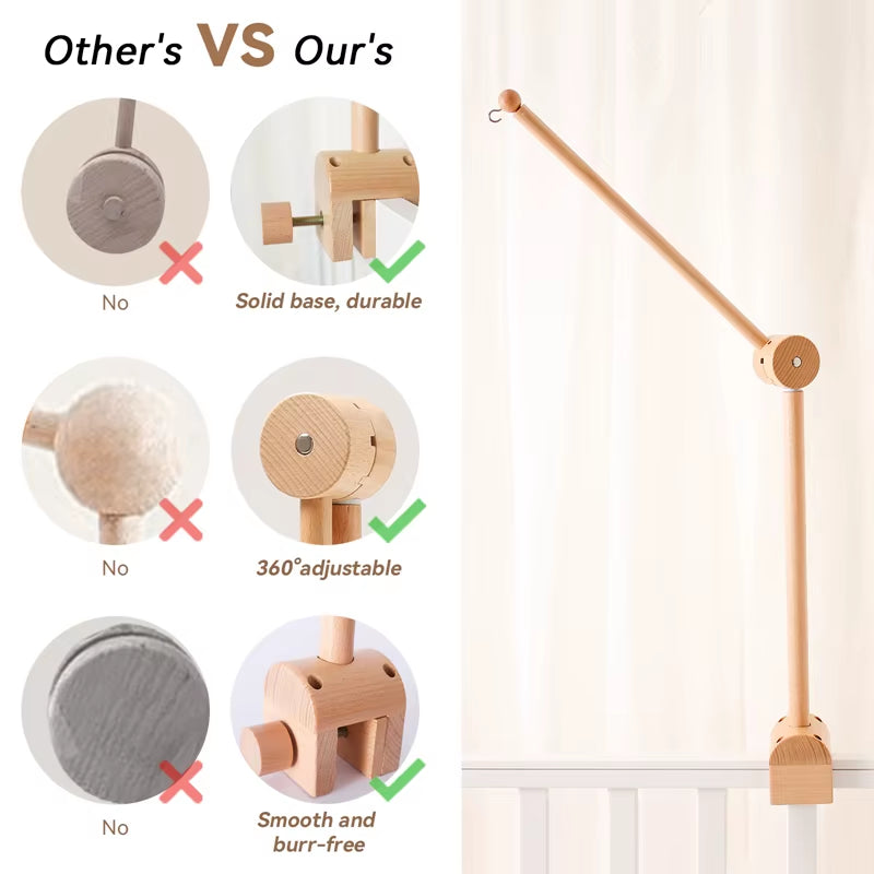 Wooden Baby Rattle Mobile with Crochet Bed Bell for Infants 0-12 Months - Crib Gift and Toy Holder