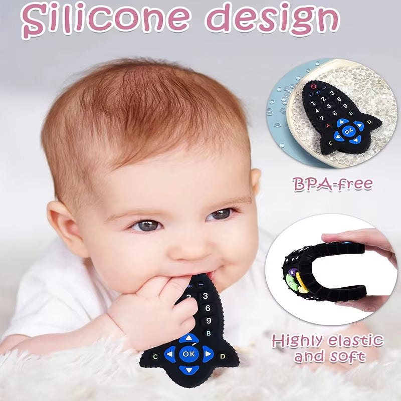 Silicone Baby Teether Toy - Remote Control Design for Teething Relief and Sensory Development (3-24 Months)