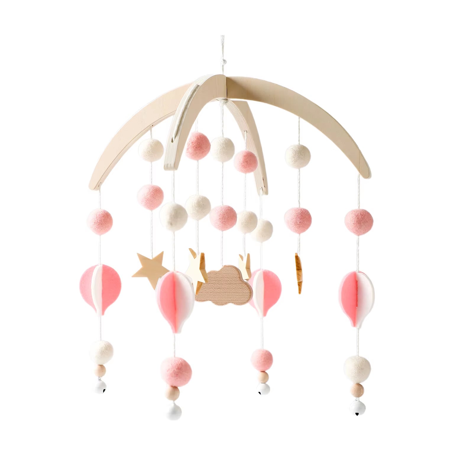 Wooden Baby Rattle Mobile with Crochet Bed Bell for Infants 0-12 Months - Crib Gift and Toy Holder