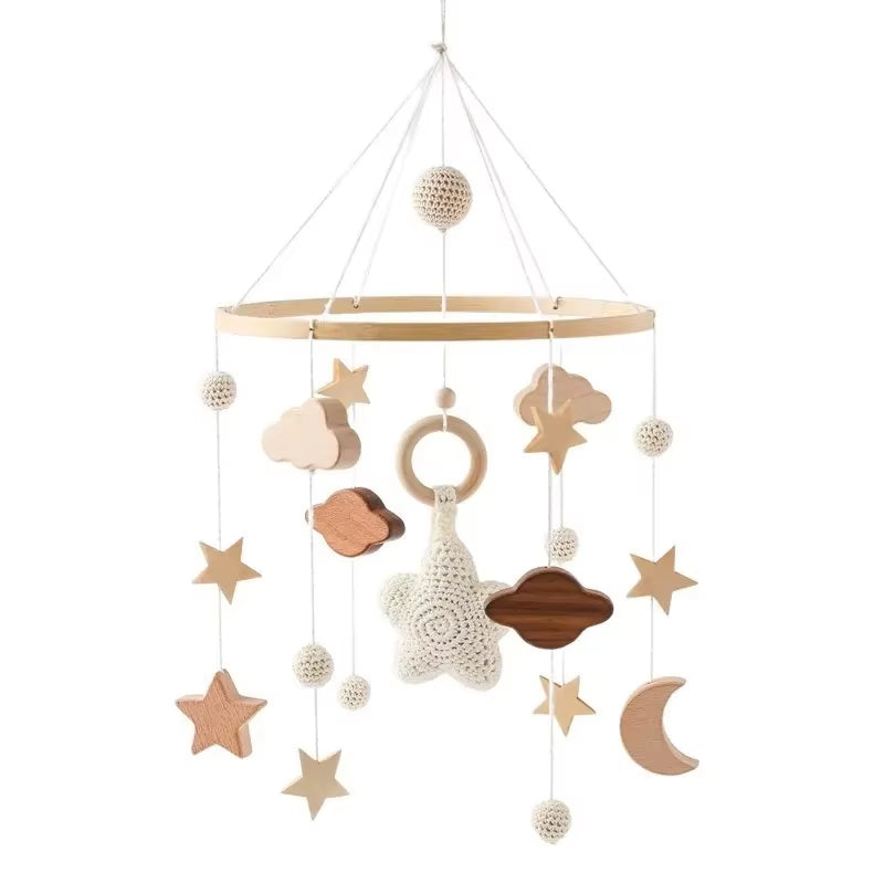 Wooden Baby Rattle Mobile with Crochet Bed Bell for Infants 0-12 Months - Crib Gift and Toy Holder