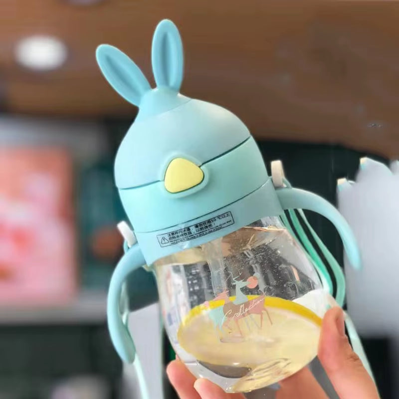 270ml Wide Mouth Feeding Bottle with Handles and Silicone Straw - Leakproof Design for Baby Training